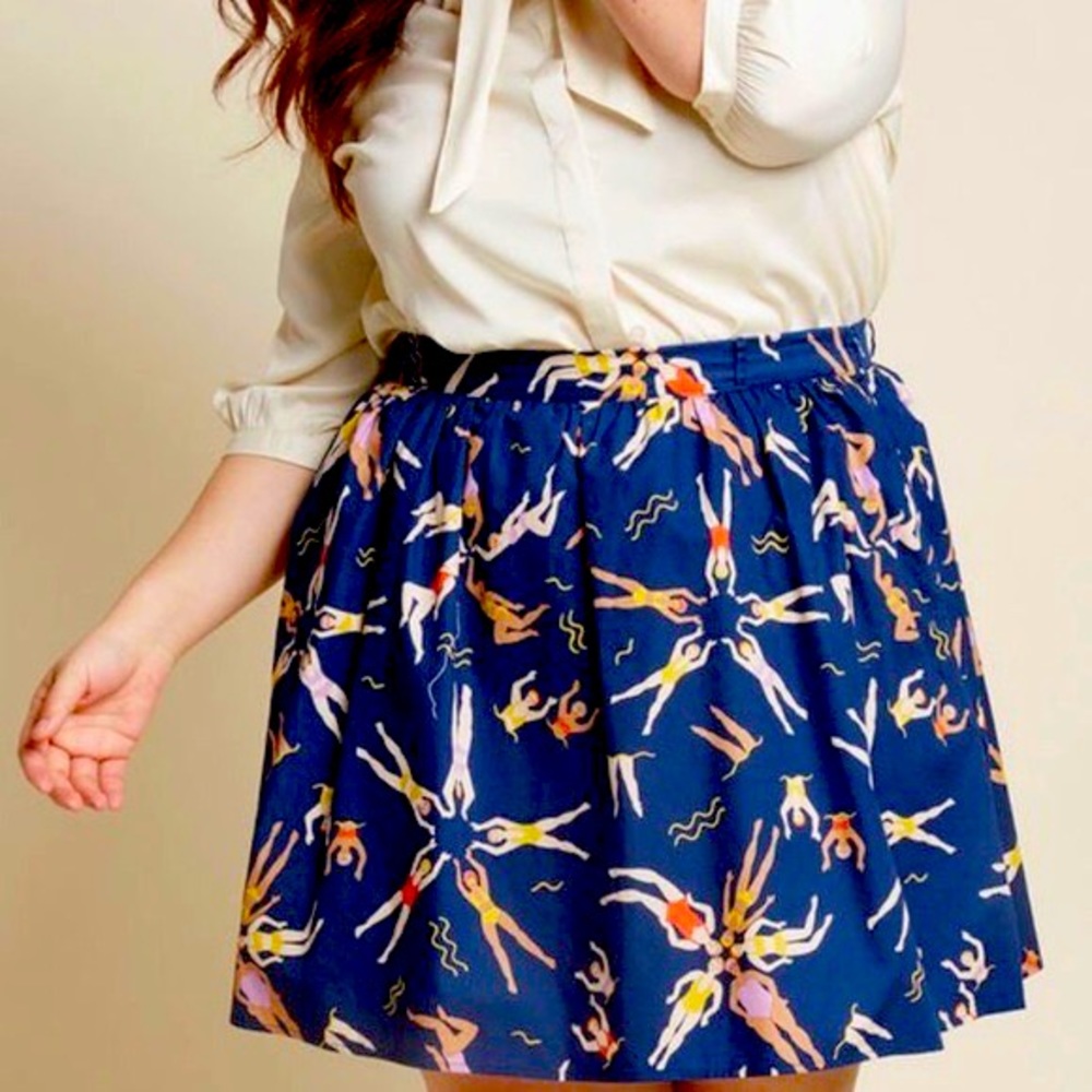 Women's Blue Patterned Mini Skirt